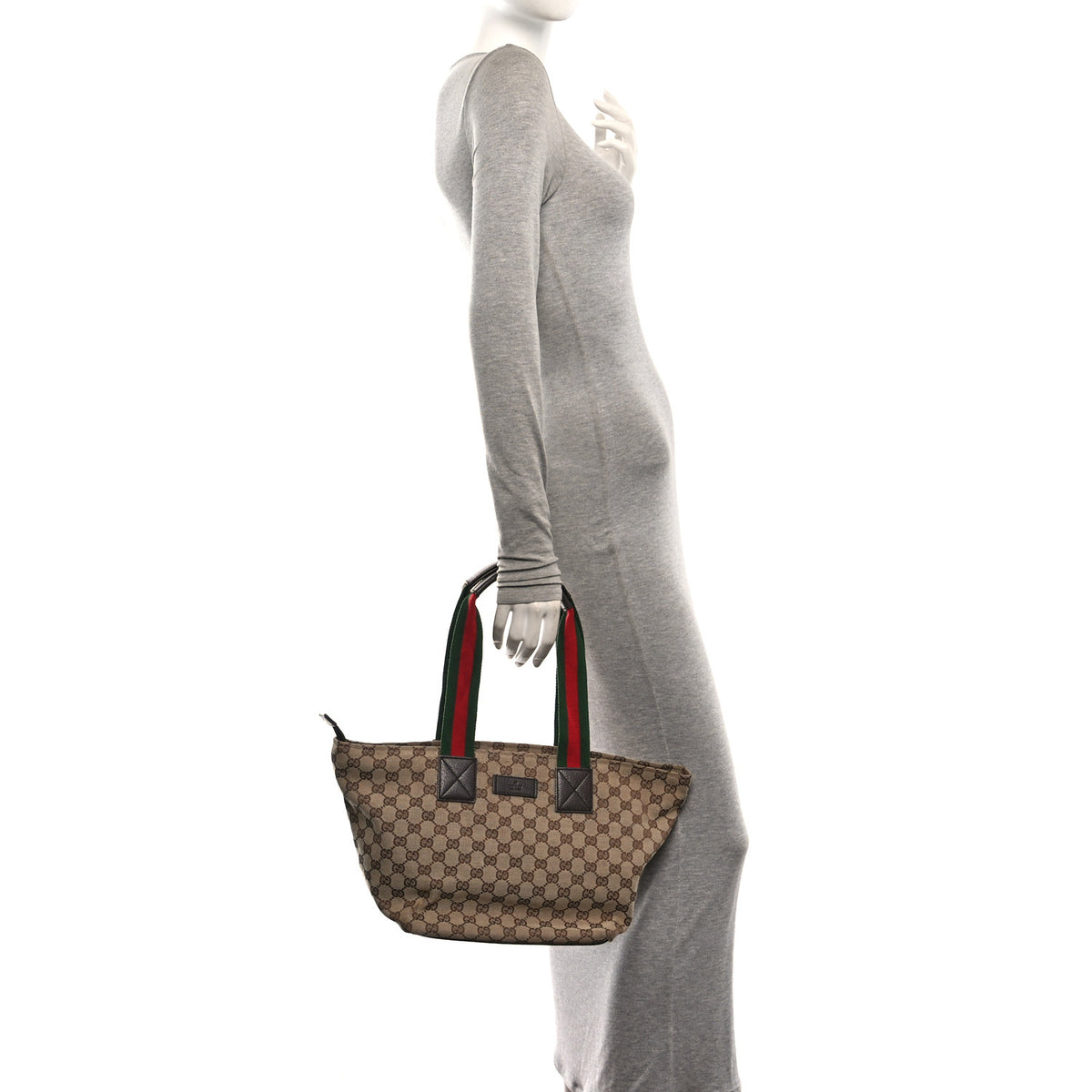 GG Monogram Medium Web Handle Bucket Tote Dark Brown