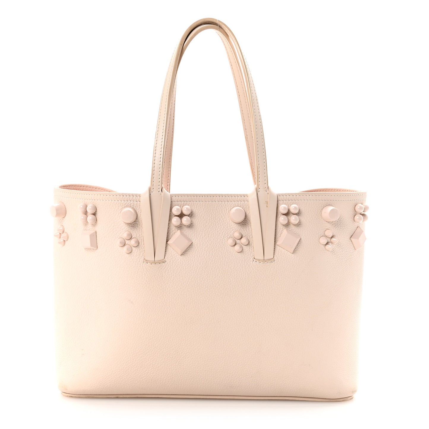 Calfskin Empire Spike Studded Small East West Cabata Tote Leche