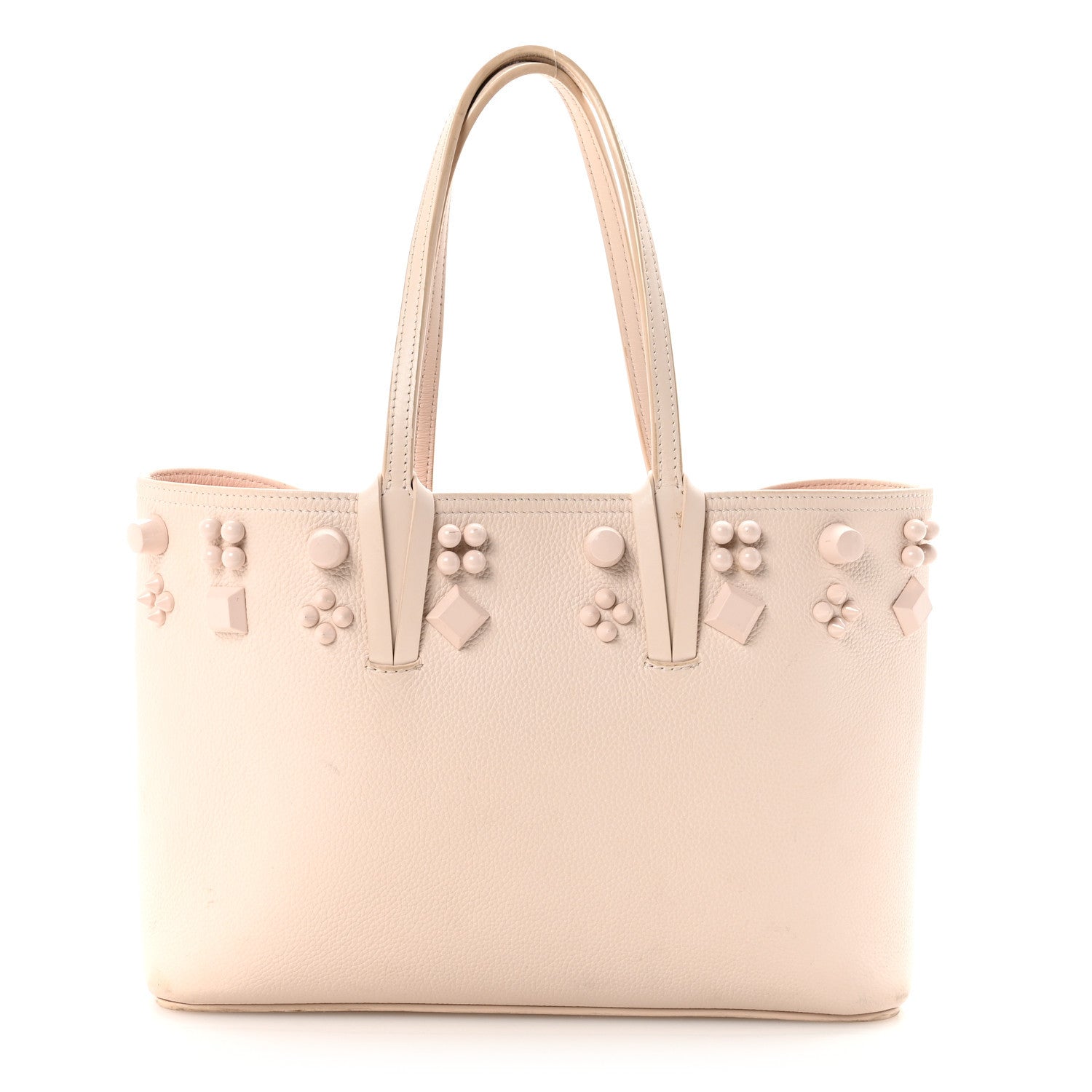 Christian Louboutin Calfskin Empire Spike Studded Small East West Cabata Tote Leche 1 of 10