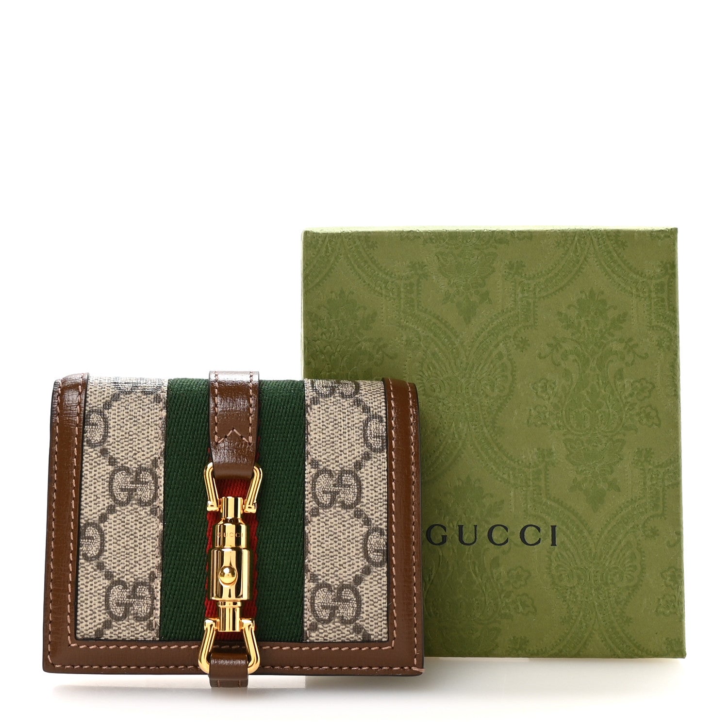 Gucci GG Supreme Monogram Textured Calfskin Web Jackie 1961 Card Case Beige Ebony Brown Sugar 8 of 8