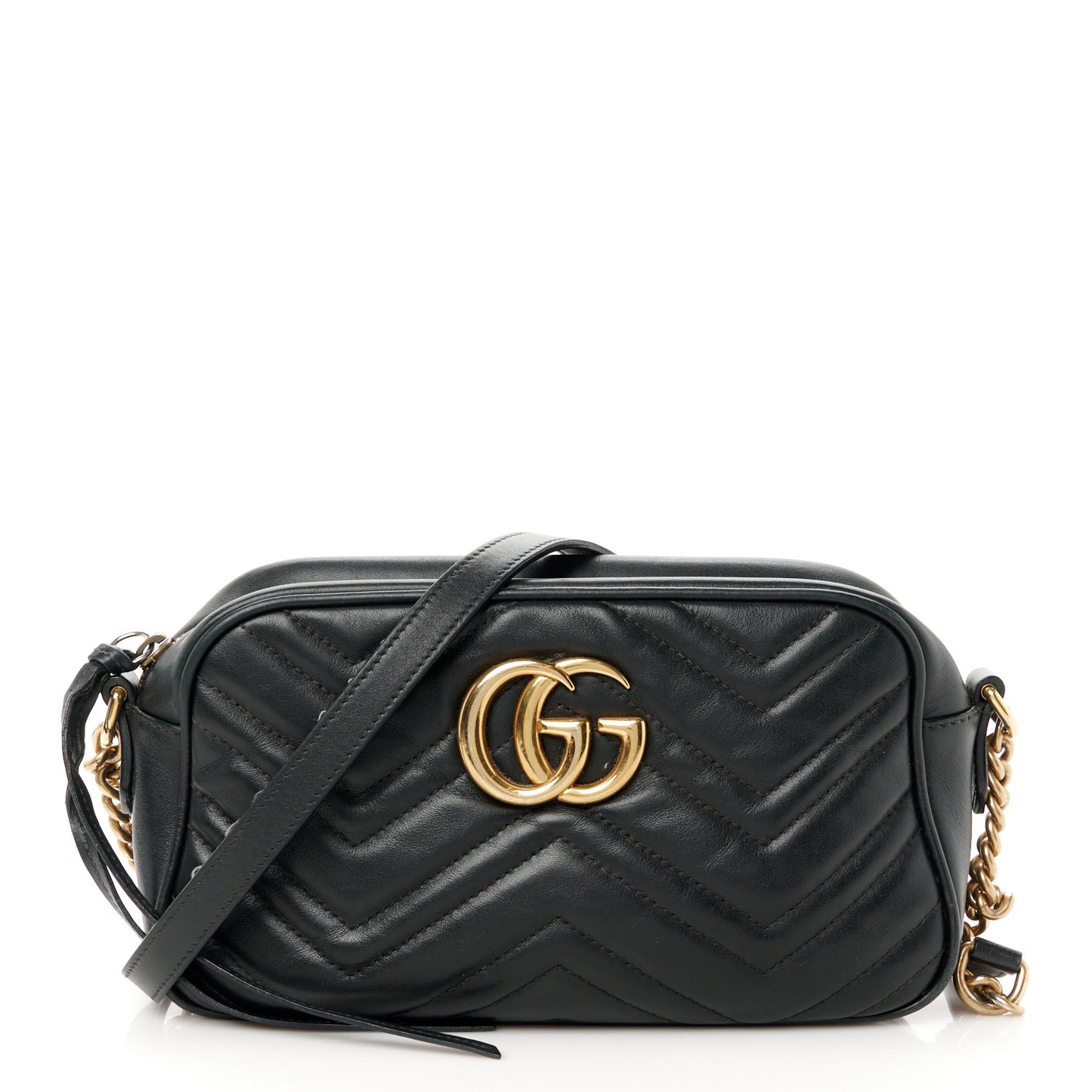 Calfskin Matelasse Small GG Marmont Chain Shoulder Bag Black