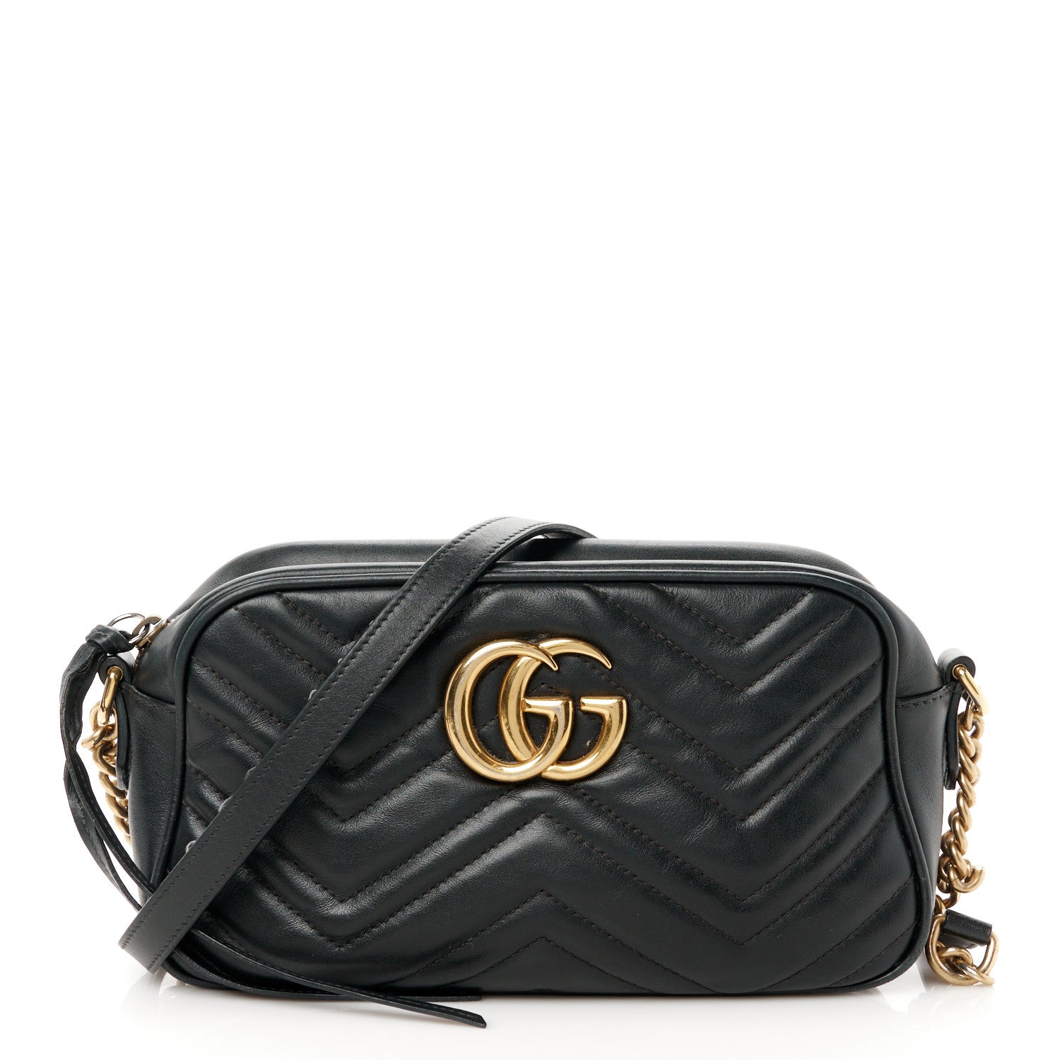 Gucci Calfskin Matelasse Small GG Marmont Chain Shoulder Bag Black 1 of 15