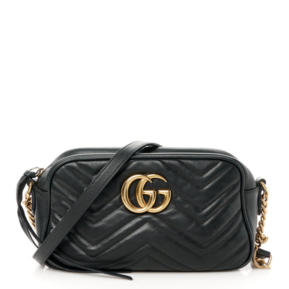Gucci Calfskin Matelasse Small GG Marmont Chain Shoulder Bag Black 1 of 15