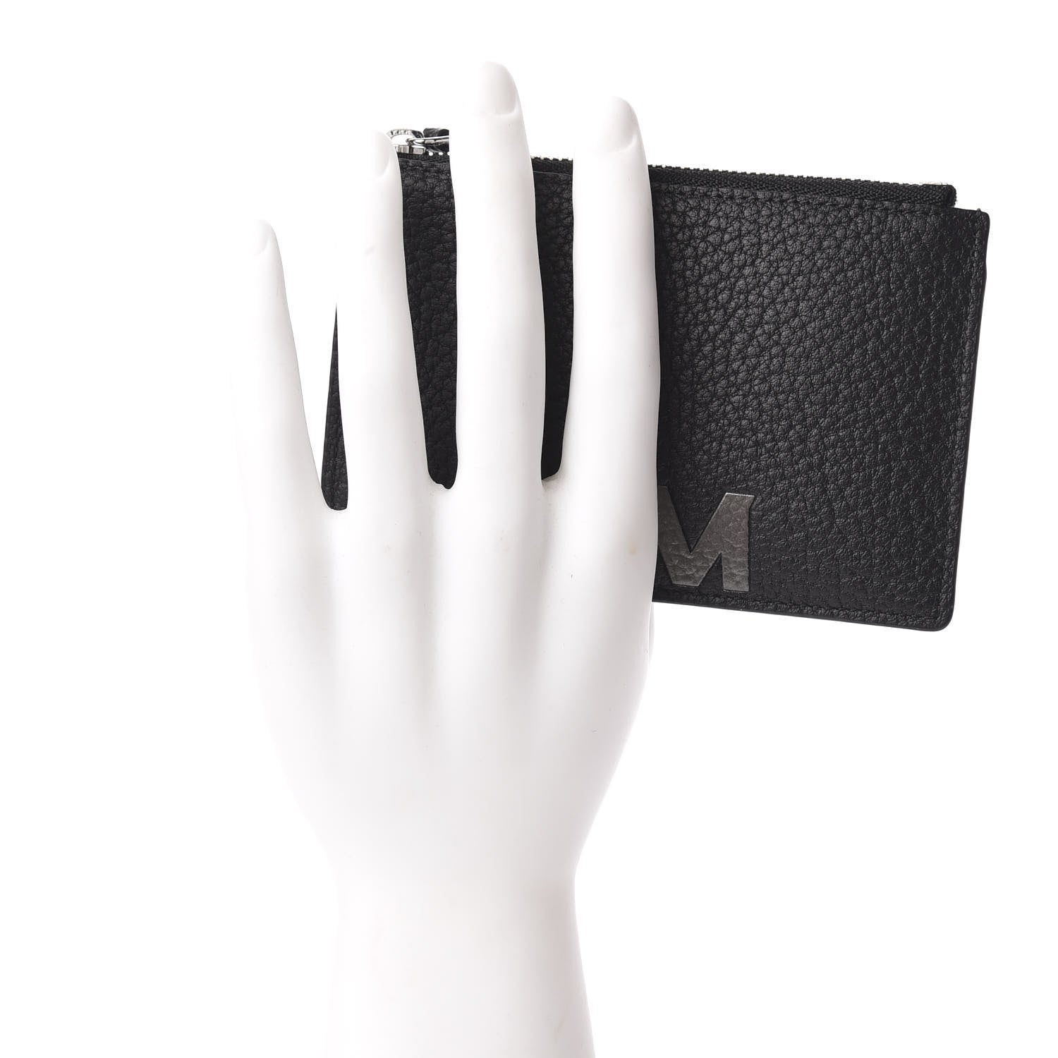 MCM Grained Calfskin Logo Zip Card Case Wallet Black 2 of 7