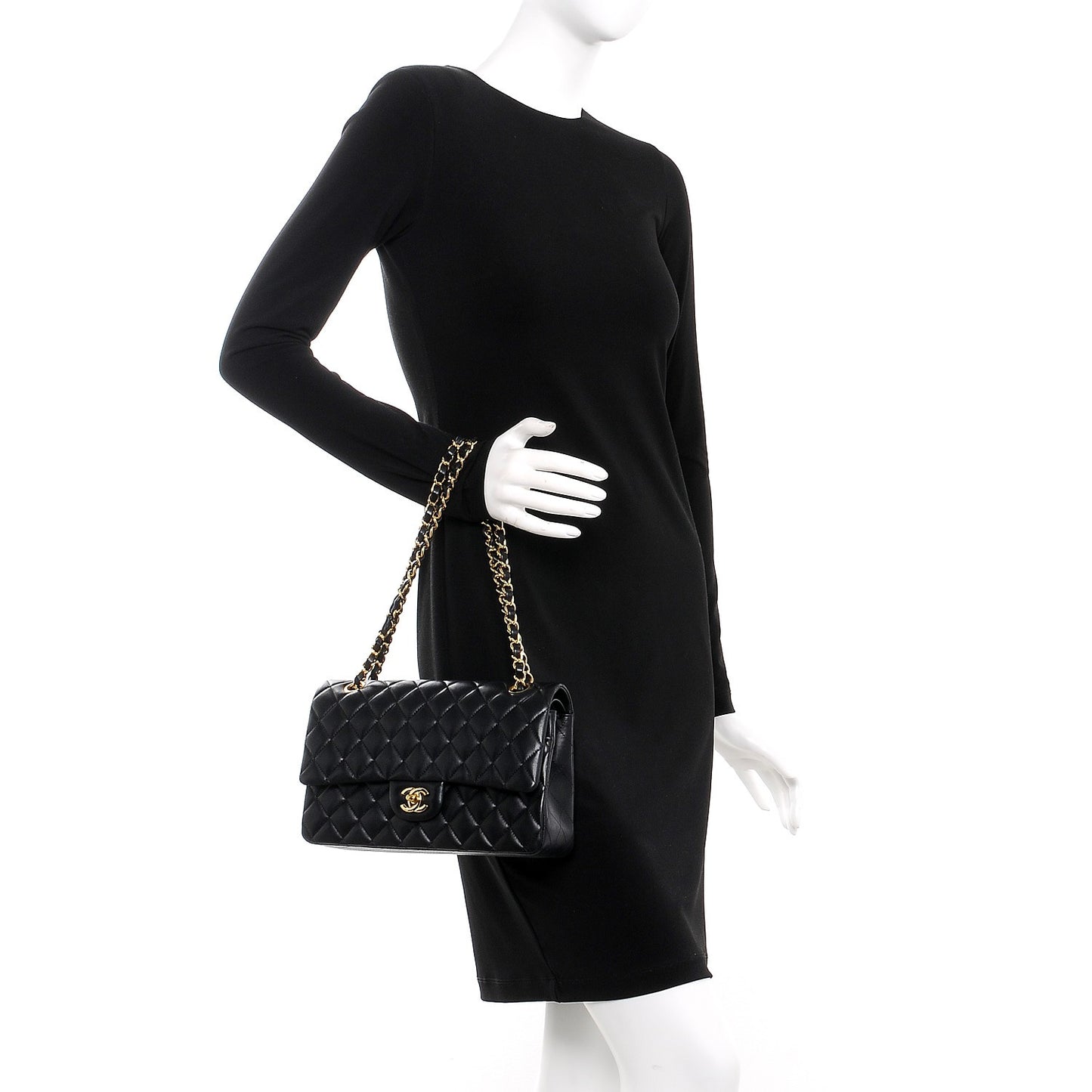 Lambskin Quilted Medium Double Flap Black
