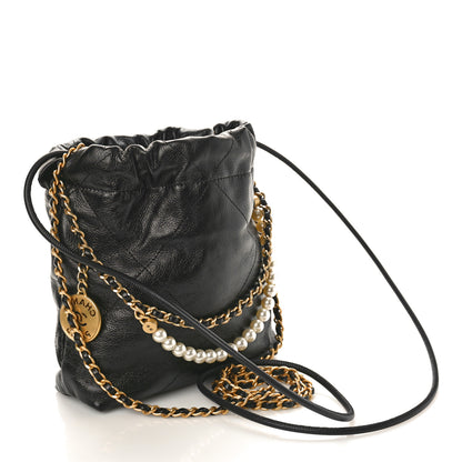 Chanel Shiny Crumpled Calfskin Quilted Pearl Mini Chanel 22 Black 2 of 9