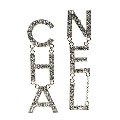 Chanel Crystal Cha-Nel Logo Drop Earrings Gold 1 of 5