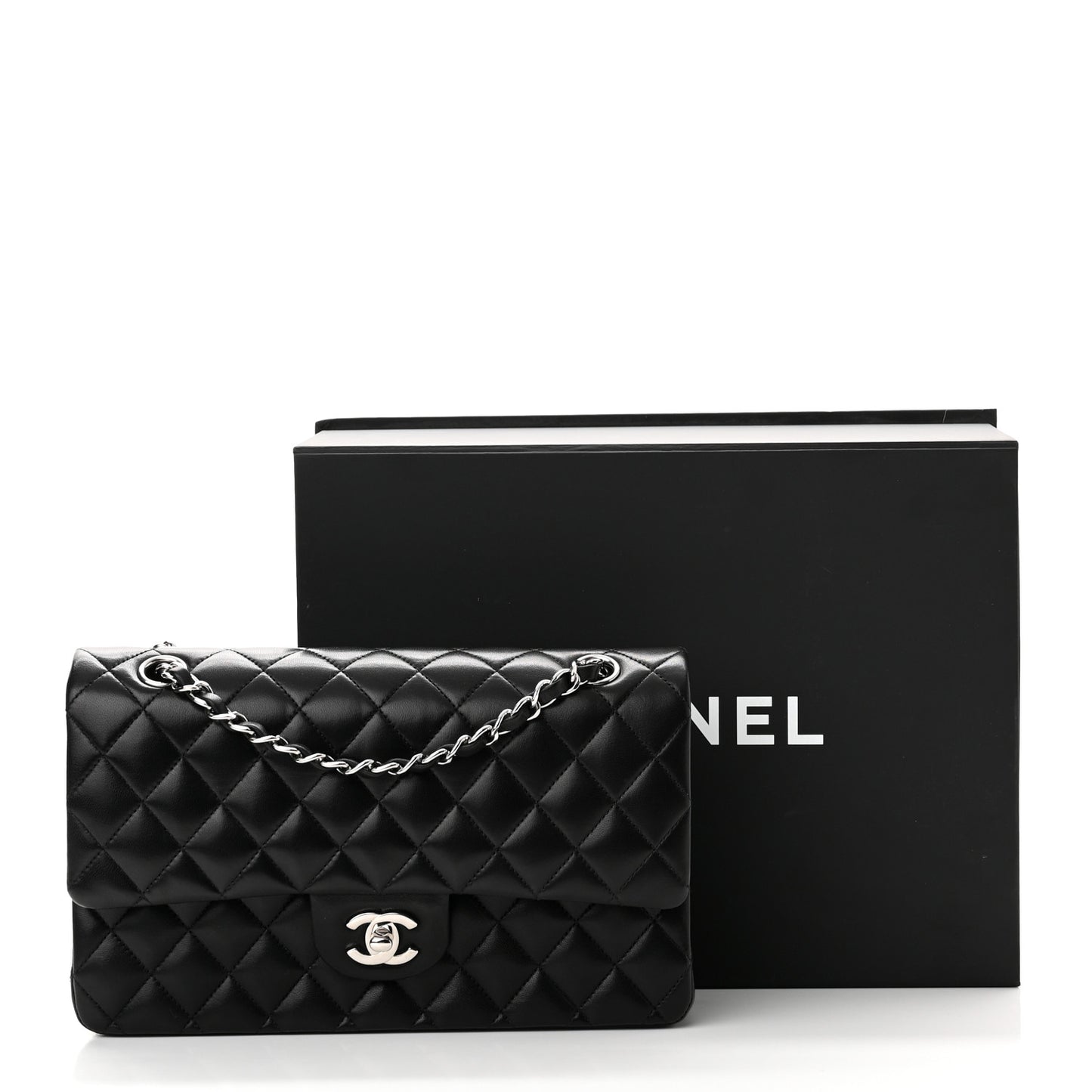 Lambskin Quilted Medium Double Flap Black