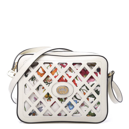 Gucci Canvas Calfskin Cutout Flora Floral Shoulder Bag White Multicolor 1 of 11