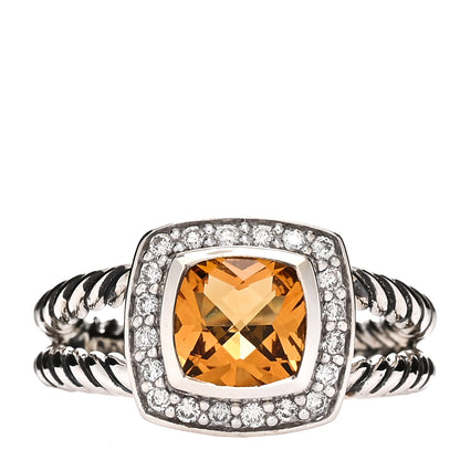 David Yurman Sterling Silver Diamond Citrine 7mm Petite Albion Ring 52 6 1 of 4