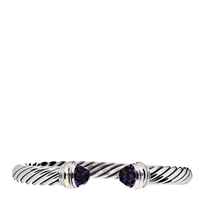 David Yurman Sterling Silver 14K Yellow Gold Amethyst 7mm Cable Classics Bracelet 1 of 5