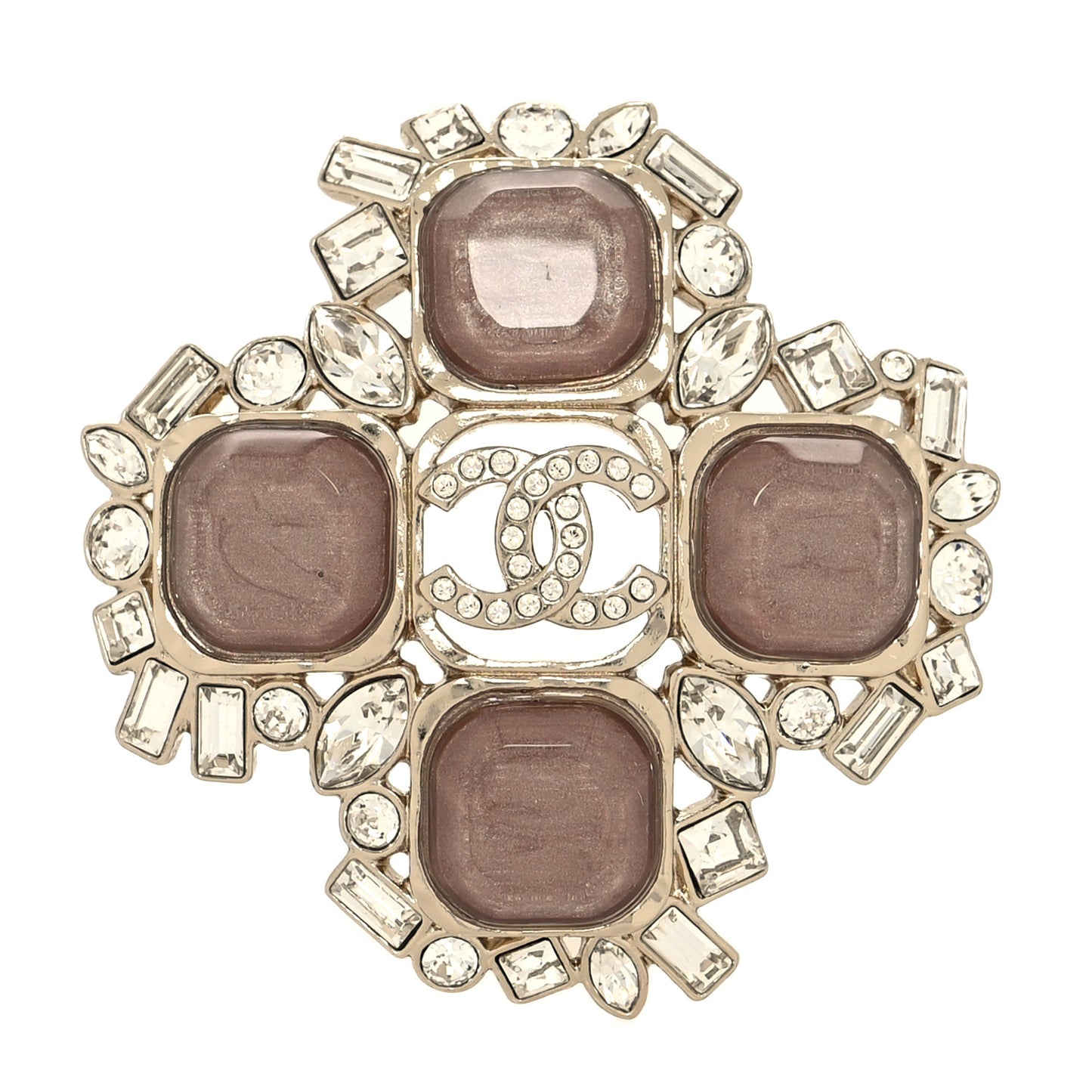 Crystal CC Cross Brooch Gold Pink