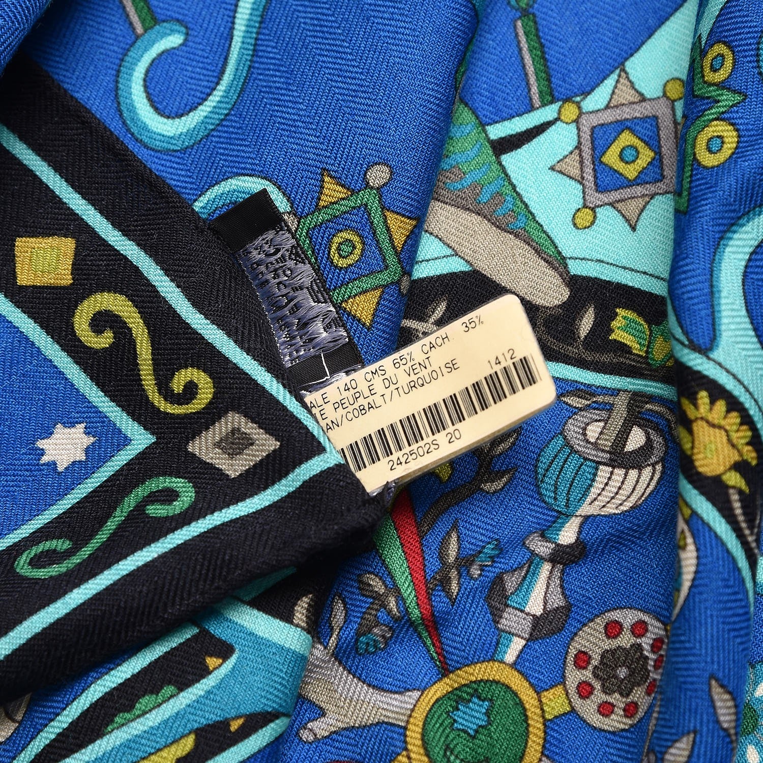 Hermes Cashmere Silk Peuple Du Vent Shawl 140 Caban Cobalt Turquoise 7 of 7