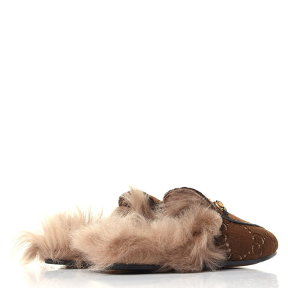 Gucci Velvet GG Monogram Fur Womens Princetown Slippers 35 Brown Black Natural 4 of 10