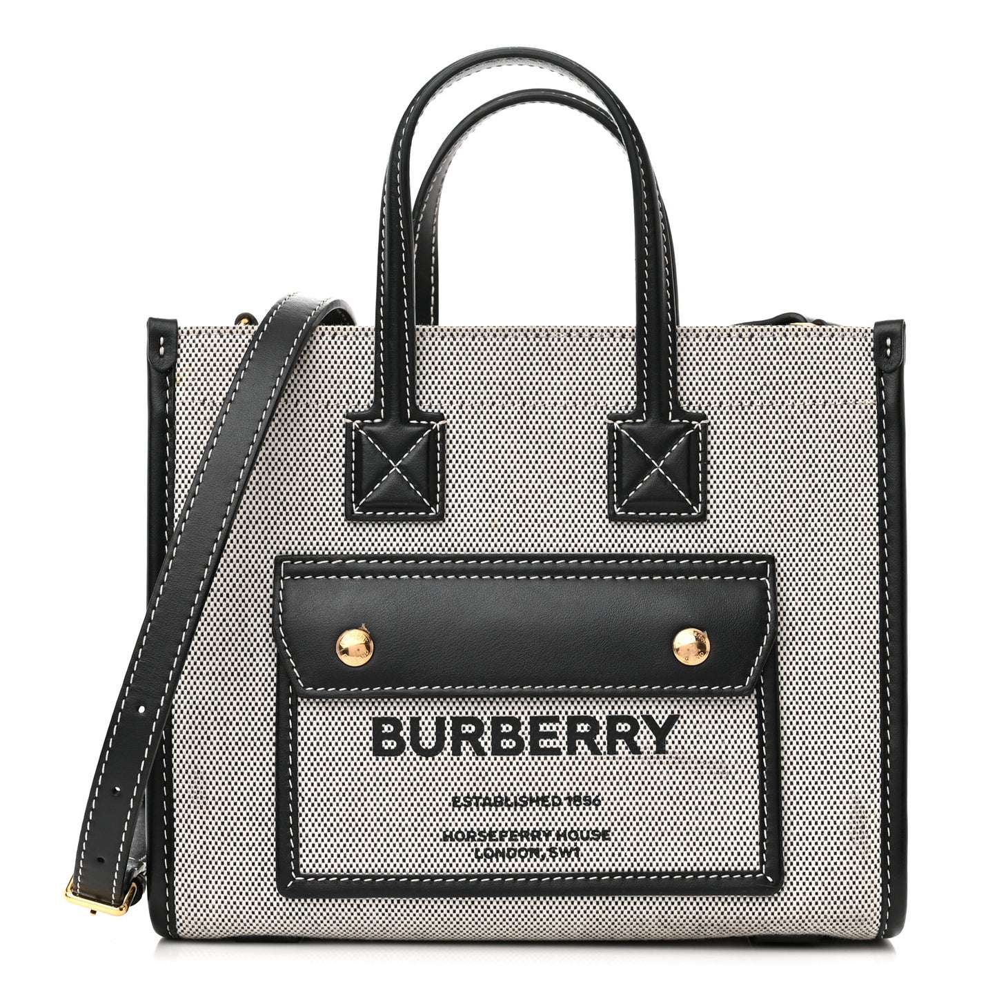 Canvas Smooth Calfskin Mini Two Tone Freya Tote Black