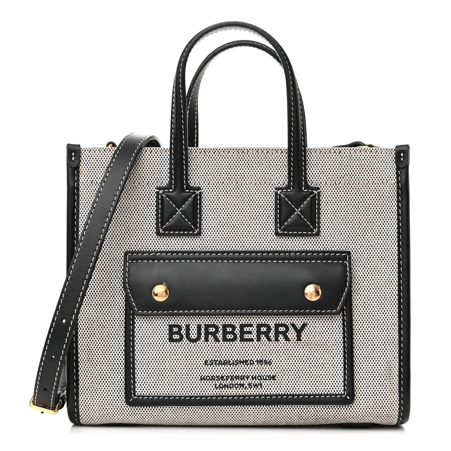 Burberry Canvas Smooth Calfskin Mini Two Tone Freya Tote Black 1 of 14