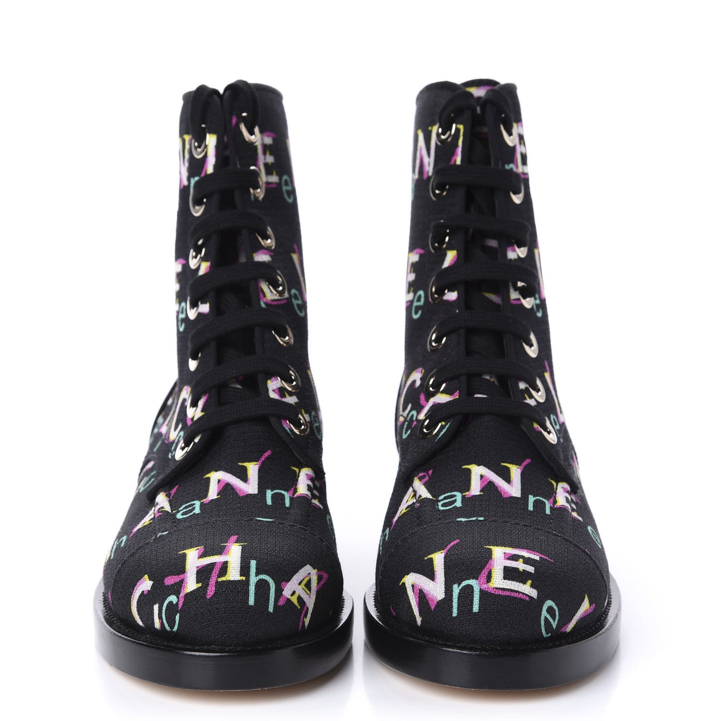 Tweed Lace Up Short Boots 35 Black Ecru Green Red