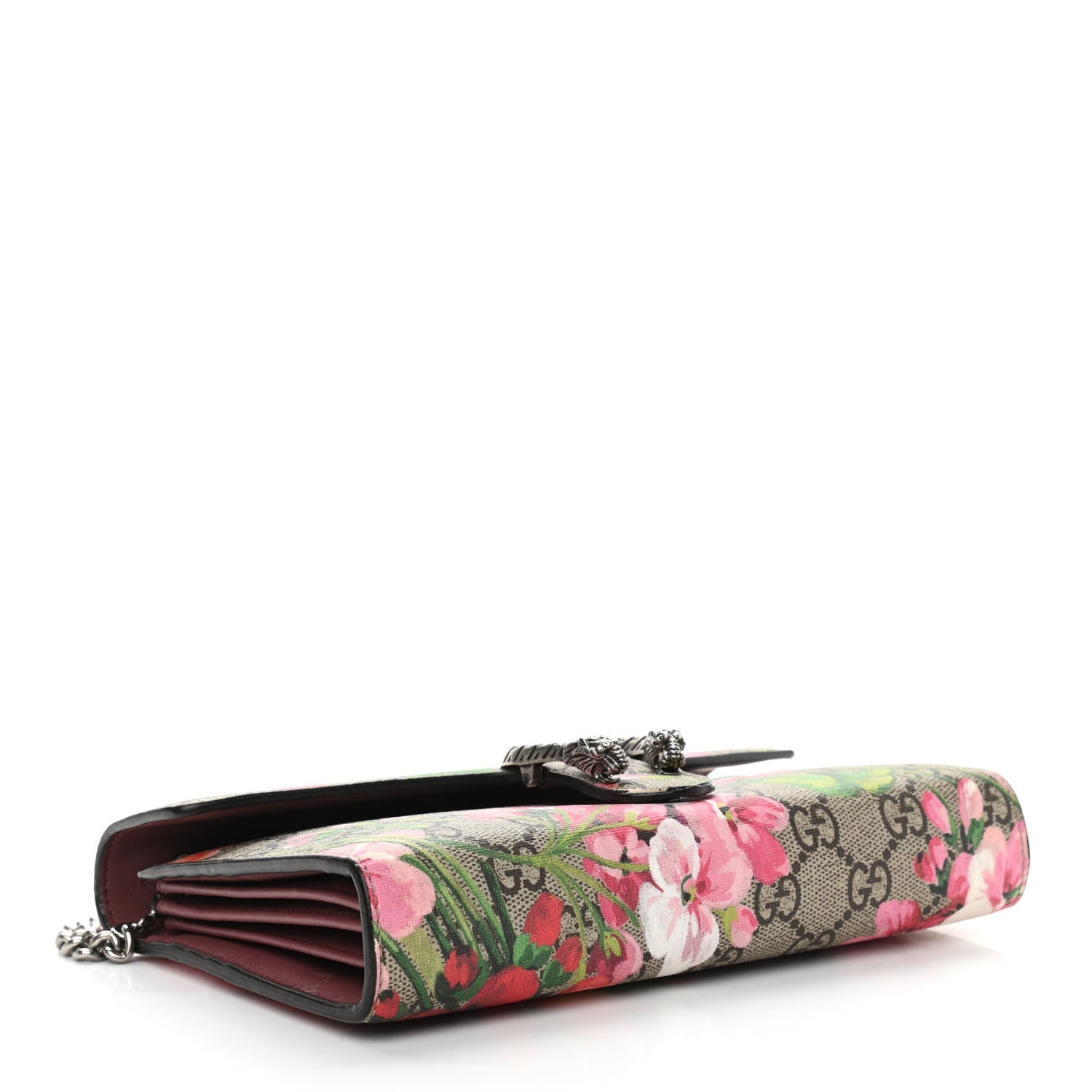 Gucci GG Supreme Monogram Blooms Mini Dionysus Chain Wallet Beige Multicolor Dry Rose 4 of 12