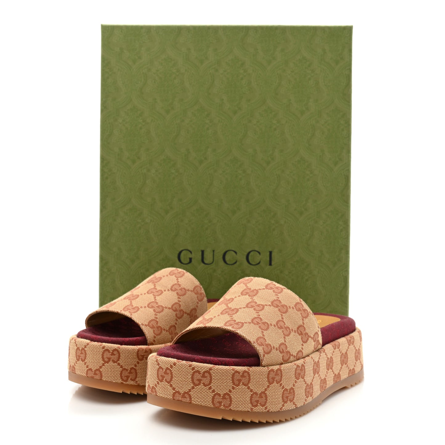 Canvas GG Monogram Angelina Platform Slide Sandals 36.5 Beige Ruggine