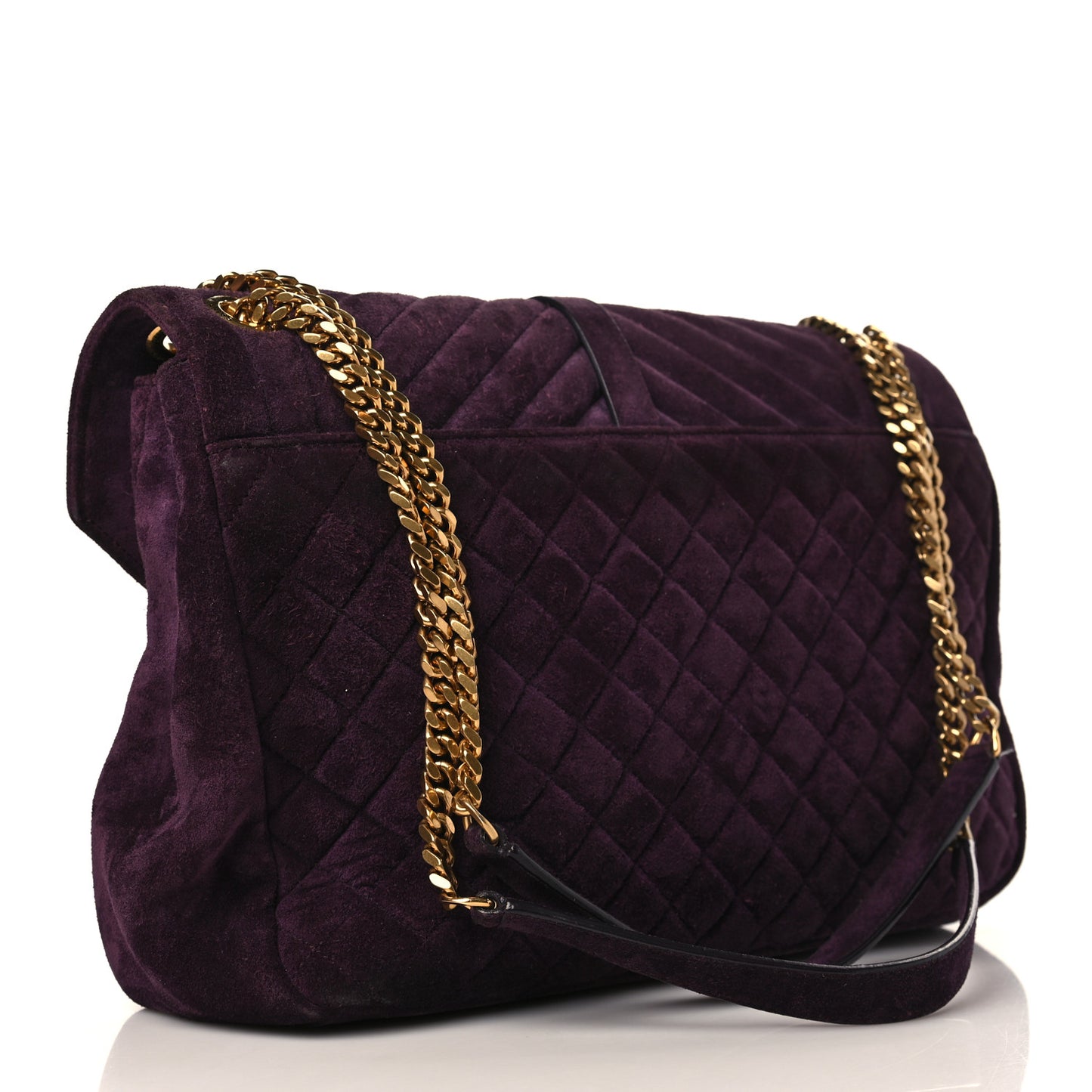 Suede Mixed Matelasse Triquilt Large Monogram Envelope Satchel Purple
