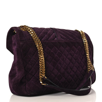 Saint Laurent Suede Mixed Matelasse Triquilt Large Monogram Envelope Satchel Purple 3 of 10
