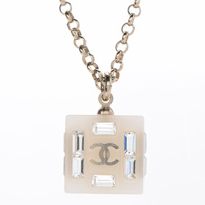 Chanel Resin Baguette Crystal Geometric Square CC Necklace White 3 of 6