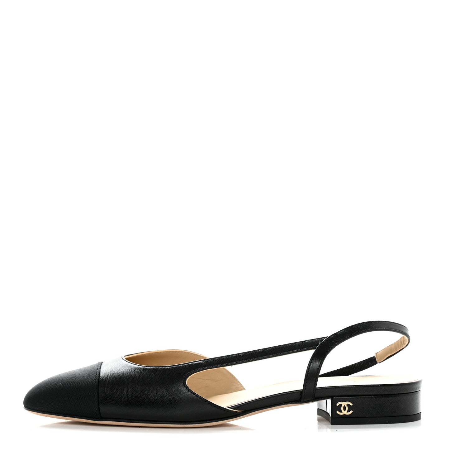 Goatskin Grosgrain CC Slingback Flats 38 Black