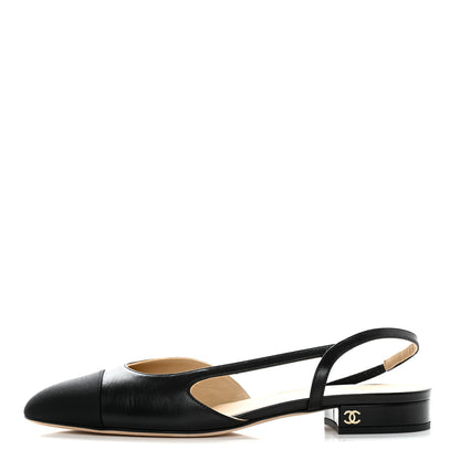 Chanel Goatskin Grosgrain CC Slingback Flats 38 Black 1 of 9