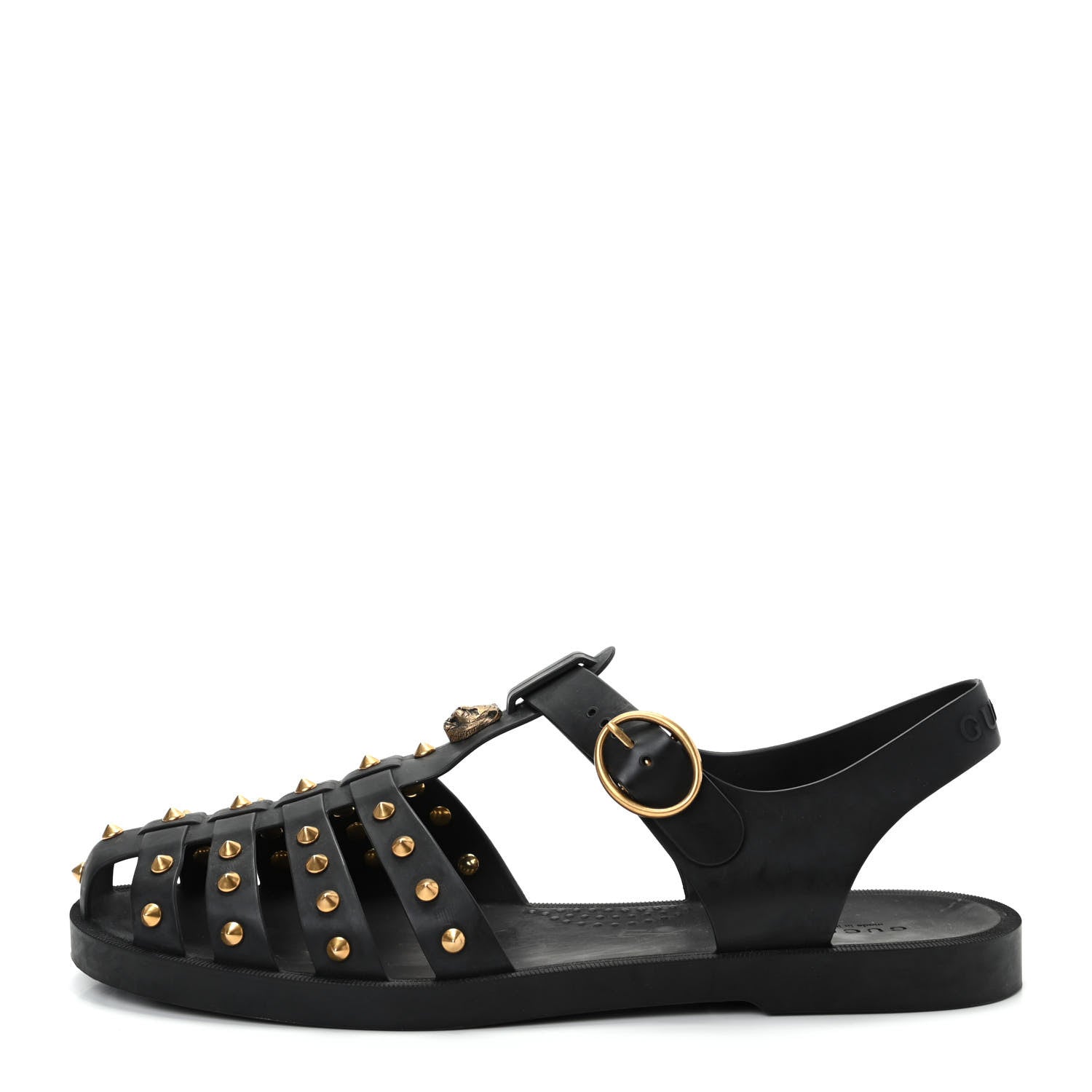 Gucci Rubber Mens Buckle Strap Stud Sandal 9 Black 741215