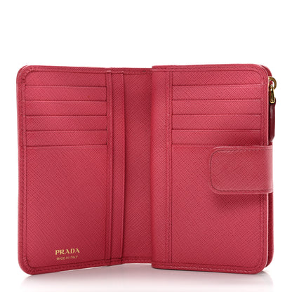 Prada Saffiano Metal Compact Wallet Peonia 5 of 13