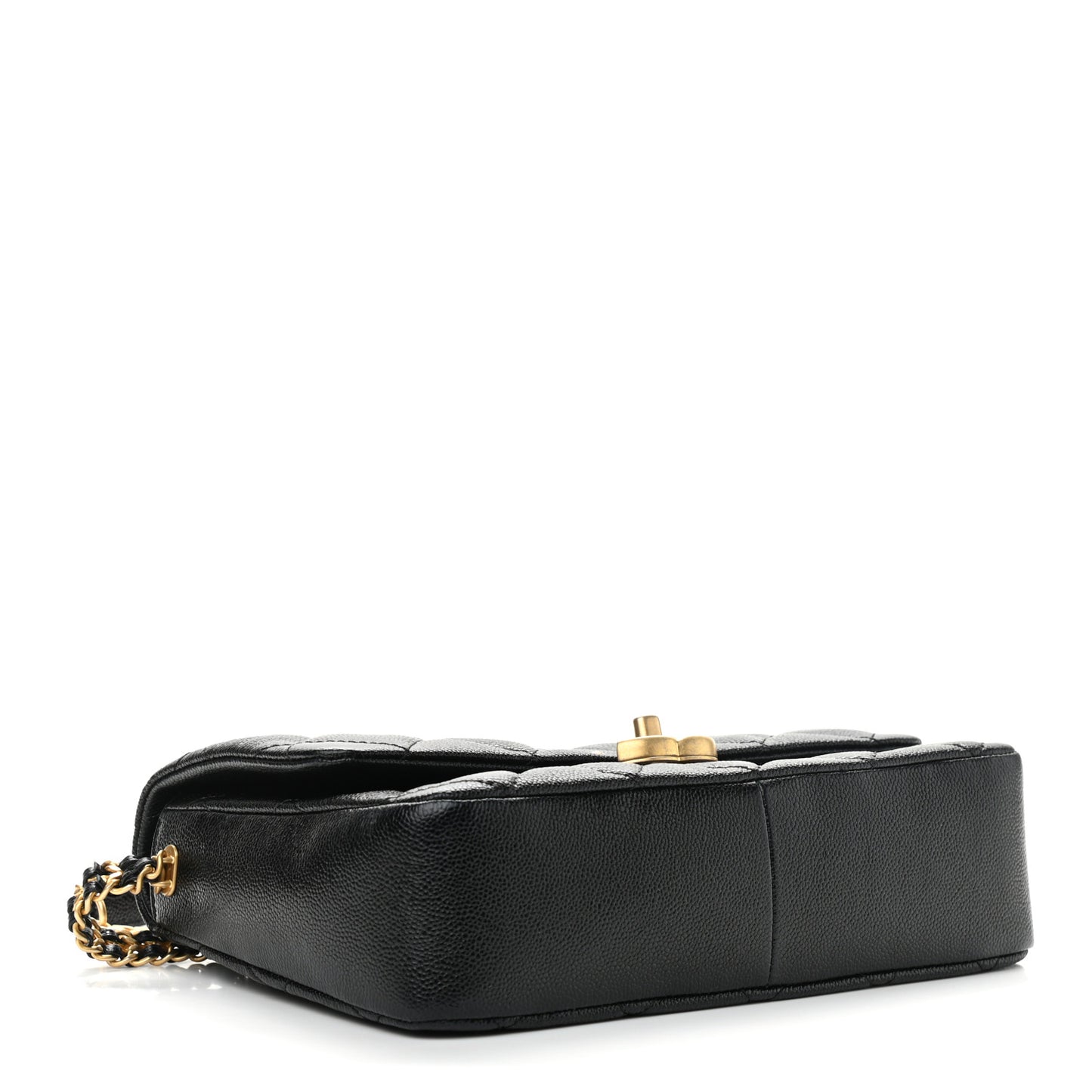Shiny Caviar Quilted Large Chain Melody Flap Black