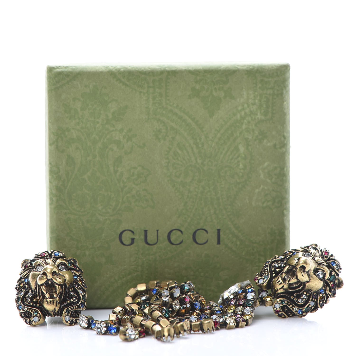 Gucci Metal Crystal Asymmetric Lion Head Earrings Multicolor 6 of 6