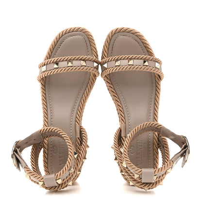 Valentino Garavani Calfskin Rockstud Rope Espadrille Flatform Sandals  35 Poudre 2 of 8