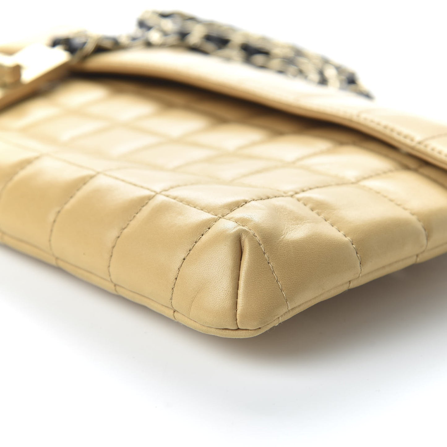 Lambskin Chocolate Bar Mademoiselle Flap Shoulder Bag Beige