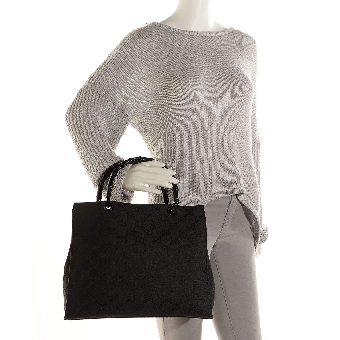 Nylon Monogram Large Bamboo Shopper Tote Black