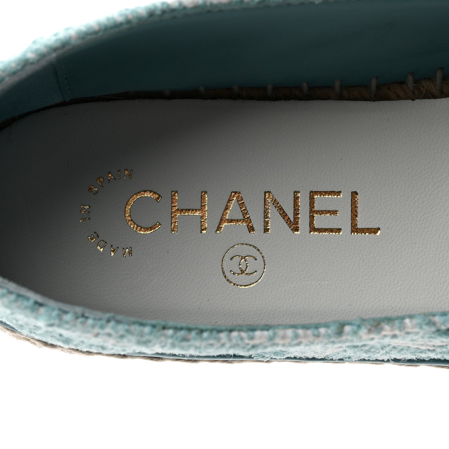 Chanel Tweed Grosgrain CC Print Espadrilles 38 Turquoise White 6 of 9