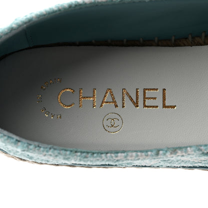Chanel Tweed Grosgrain CC Print Espadrilles 38 Turquoise White 6 of 9