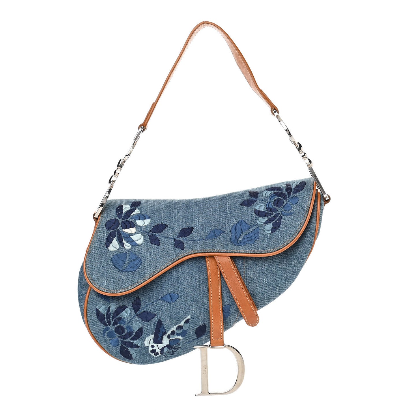 Denim Embroidered Saddle Bag Blue