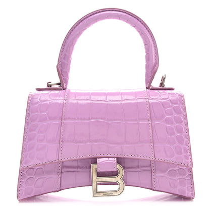 Balenciaga Shiny Calfskin Crocodile Embossed Hourglass Top Handle Bag XS Lilac 1 of 9
