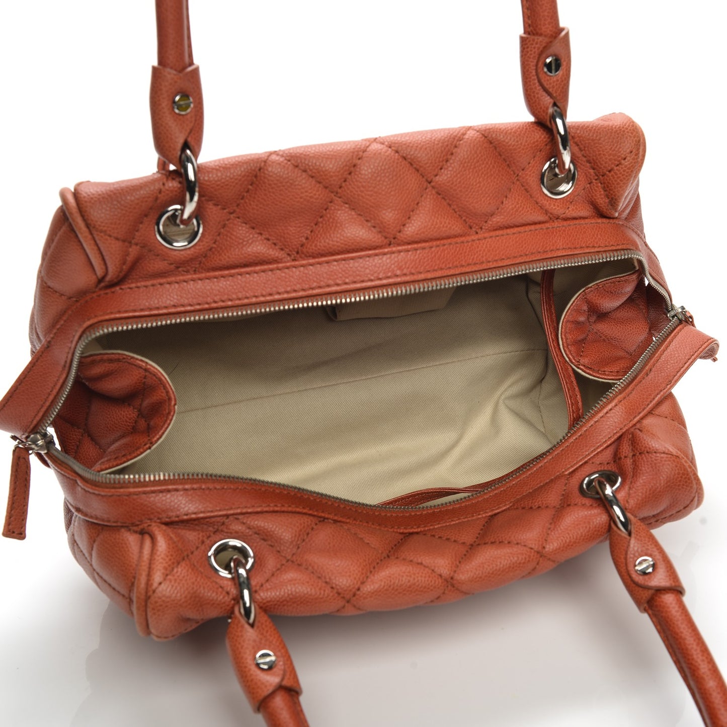 Caviar Quilted Timeless Bowler Orange