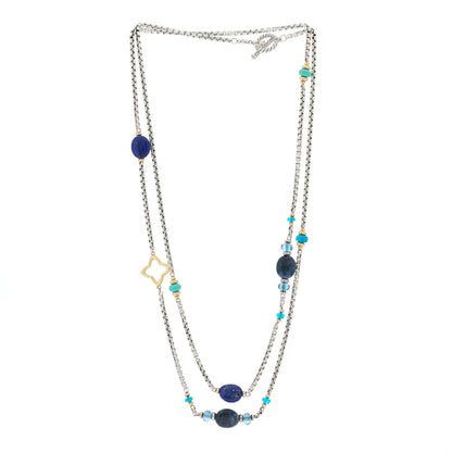 David Yurman Sterling Silver 18K Yellow Gold Lapis Lazuli Sodalite Turquoise Blue Topaz Kyanite Quatrefoil Necklace 2 of 4