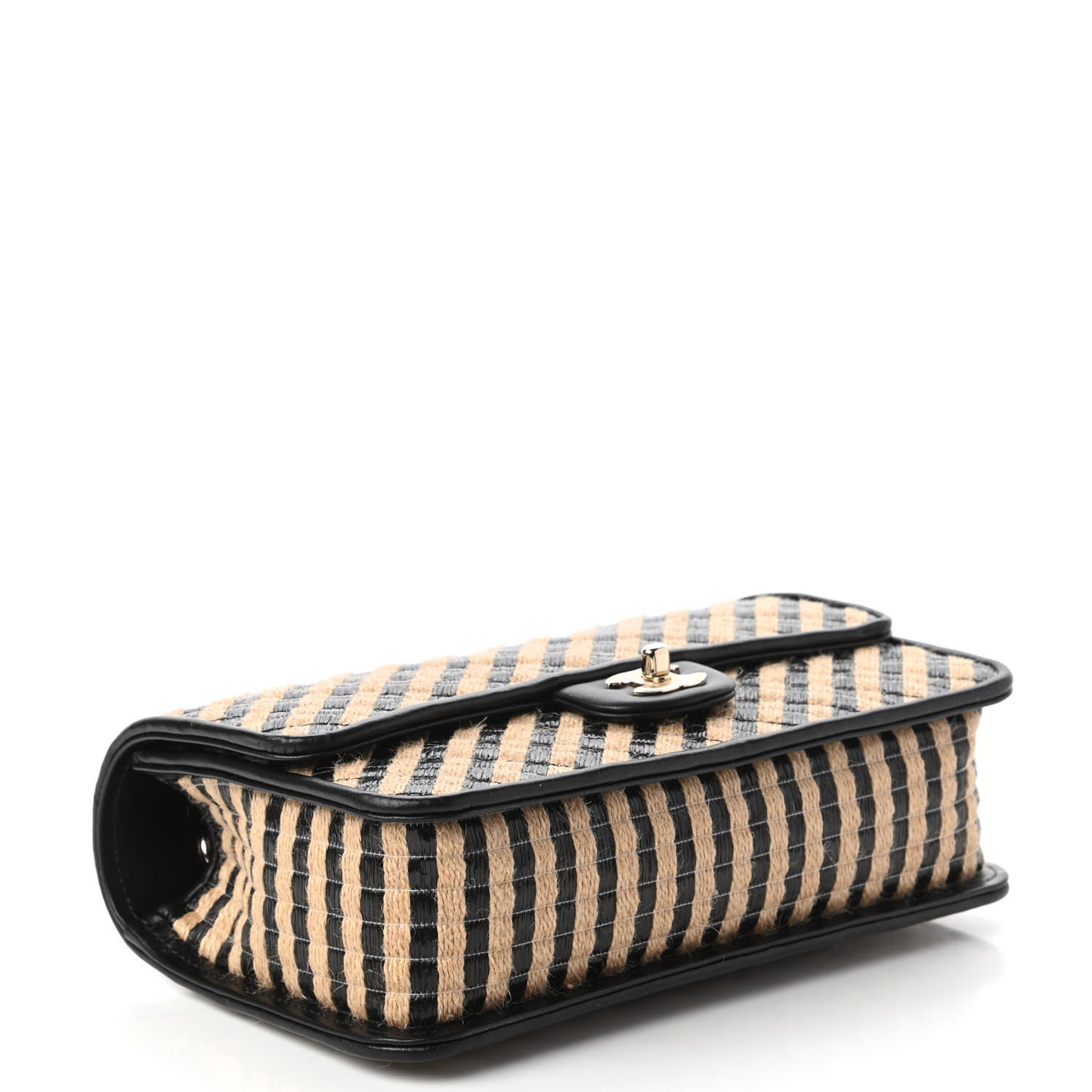 Raffia Jute Striped Medium Single Flap Black Beige