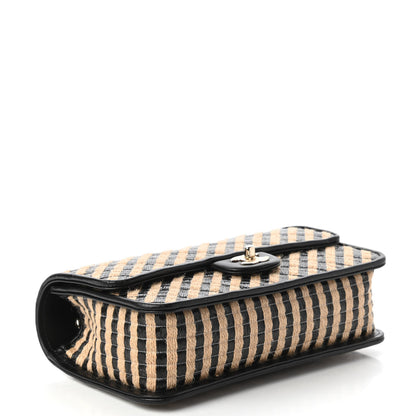 Chanel Raffia Jute Striped Medium Single Flap Black Beige 4 of 10