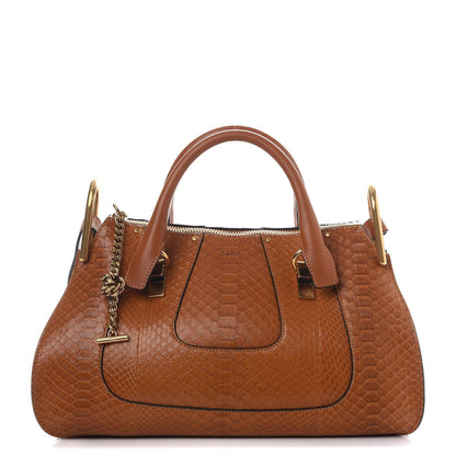 Chloe Python Calfskin Small Hayley Double Carry Satchel Caramel 1 of 9