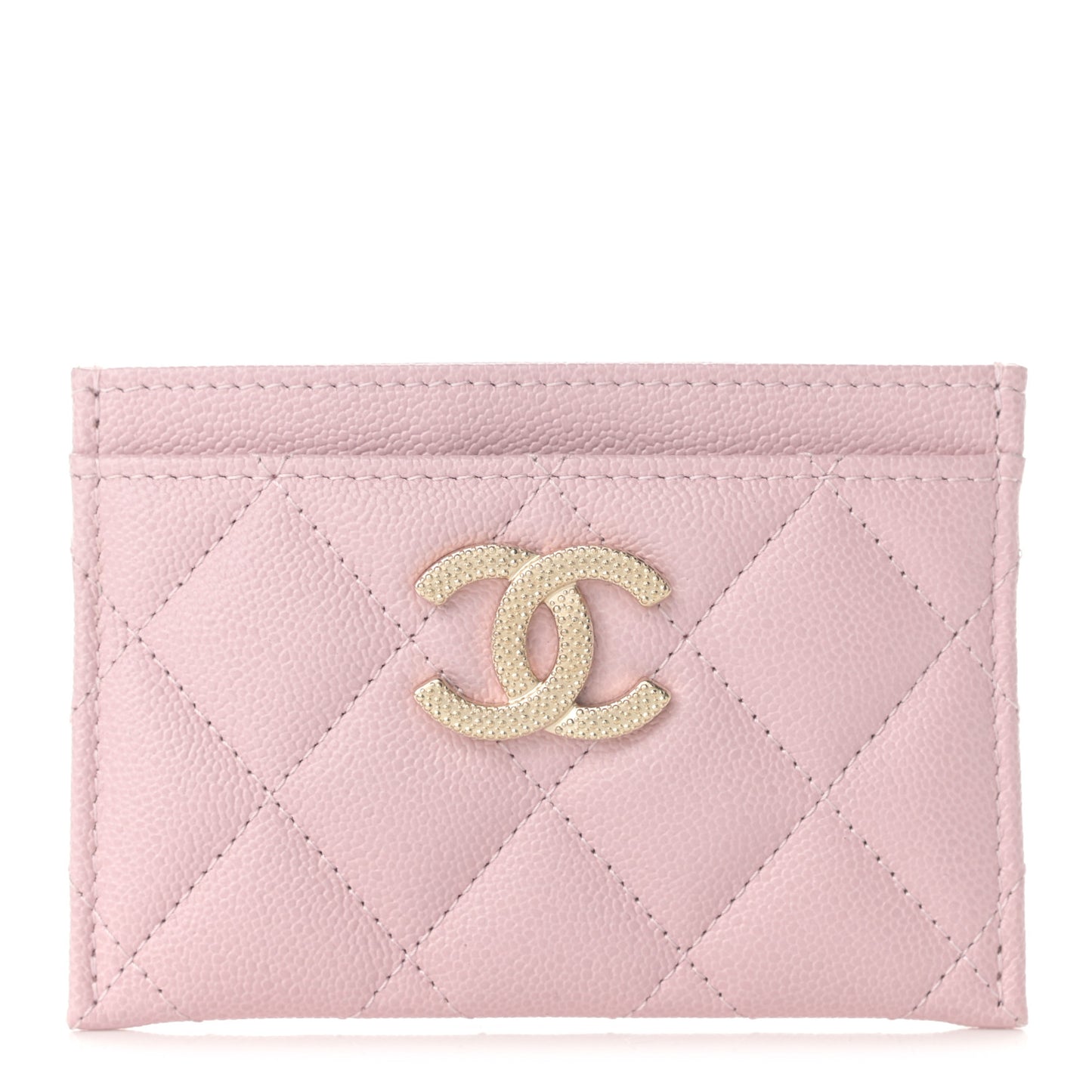 Caviar Quilted Studded CC Card Holder Light Pink