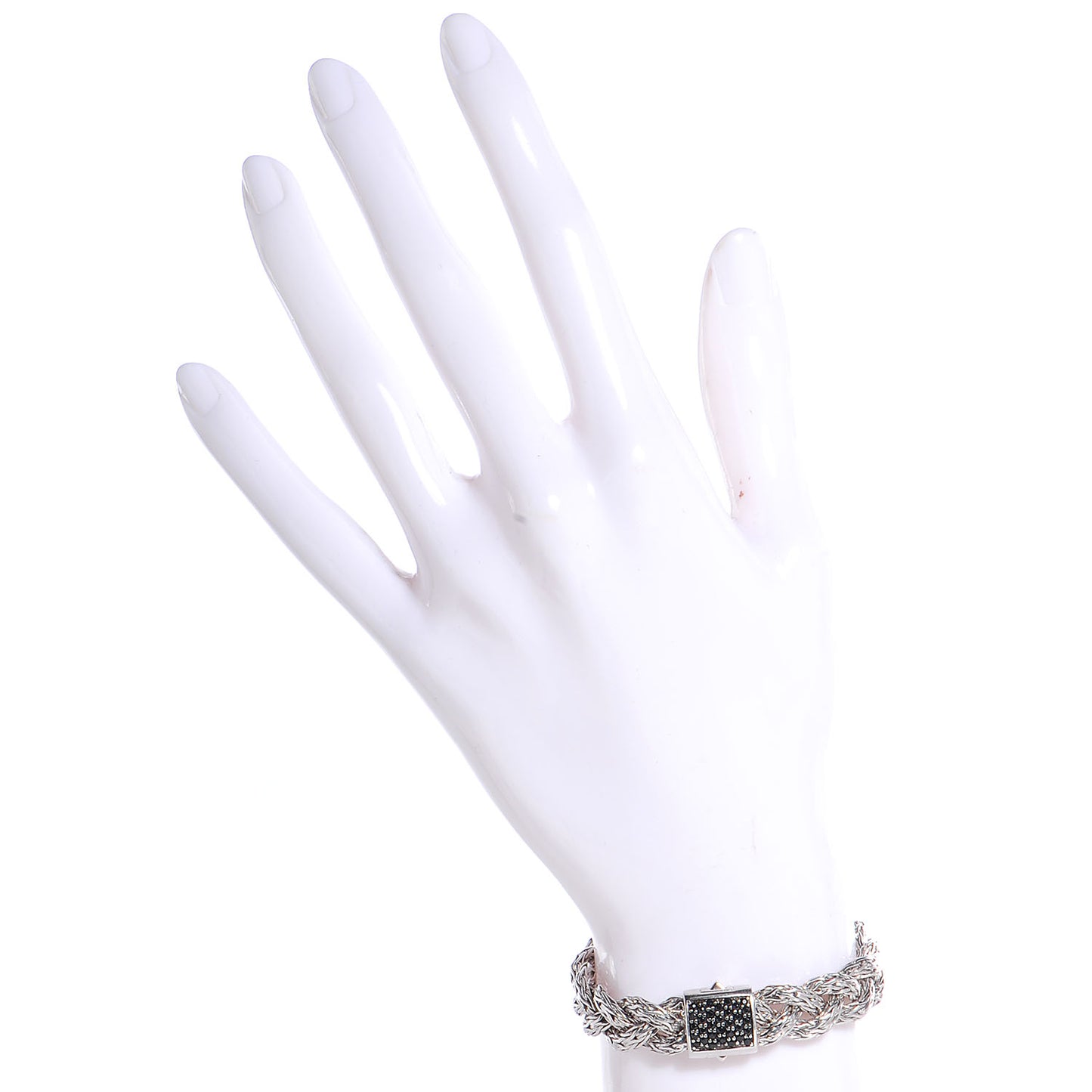 Sterling Silver Black Sapphire 15mm Braided Classic Chain Bracelet