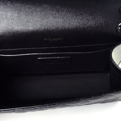 Saint Laurent Grain De Poudre Textured Mixed Matelasse Triquilt Medium Monogram Satchel Black 5 of 8