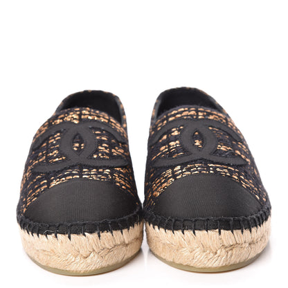 Chanel Metallic Tweed Grosgrain CC Espadrilles 37 Black Gold 2 of 10