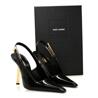 Saint Laurent Glazed Calfskin Lee Slingback Pumps 38.5 Black 10 of 10
