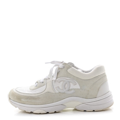 Chanel Suede Calfskin Fabric CC Sneakers 39 White 1 of 9